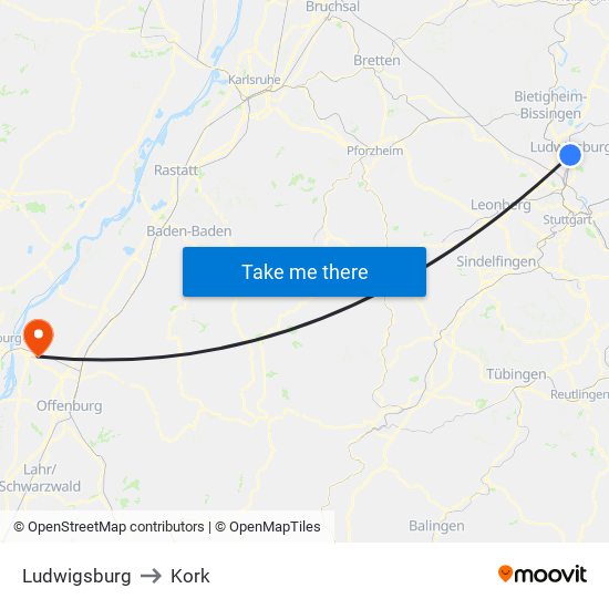 Ludwigsburg to Kork map