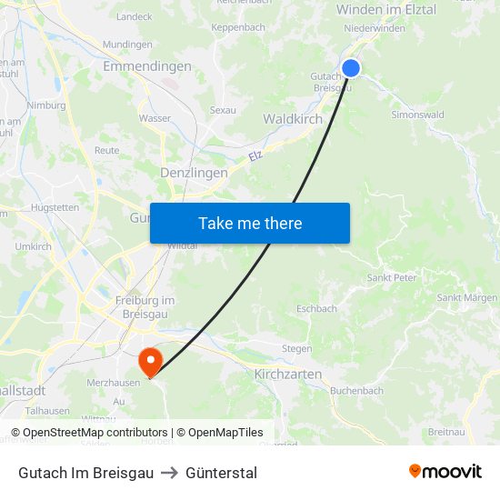 Gutach Im Breisgau to Günterstal map
