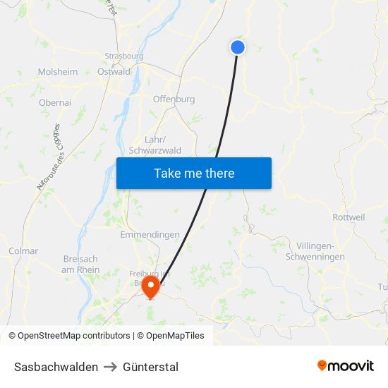 Sasbachwalden to Günterstal map