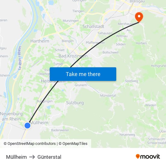 Müllheim to Günterstal map