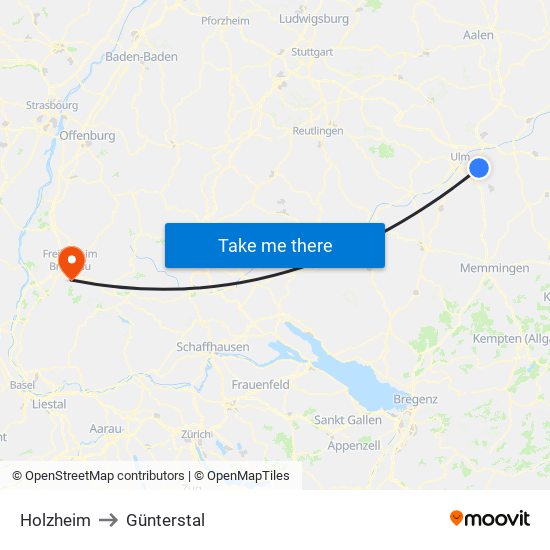 Holzheim to Günterstal map