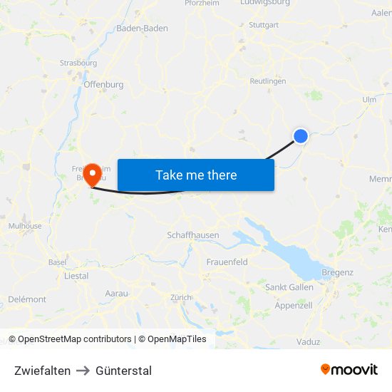 Zwiefalten to Günterstal map