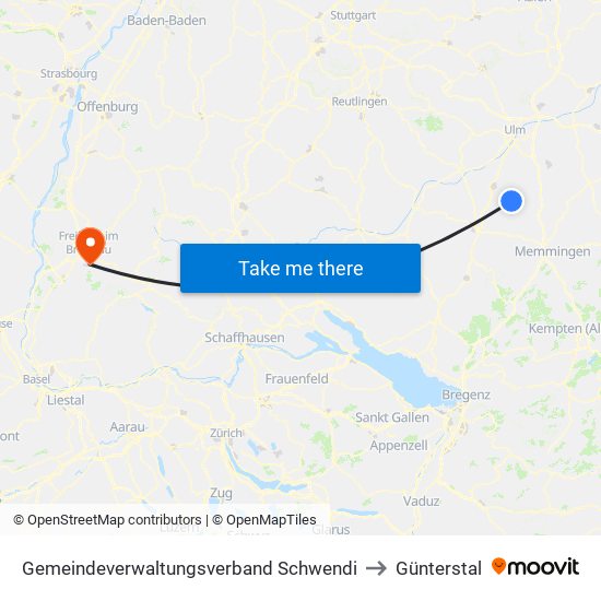 Gemeindeverwaltungsverband Schwendi to Günterstal map