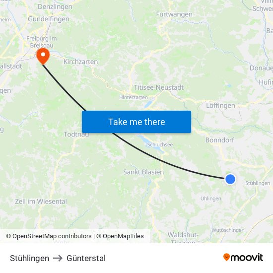 Stühlingen to Günterstal map