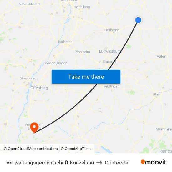 Verwaltungsgemeinschaft Künzelsau to Günterstal map