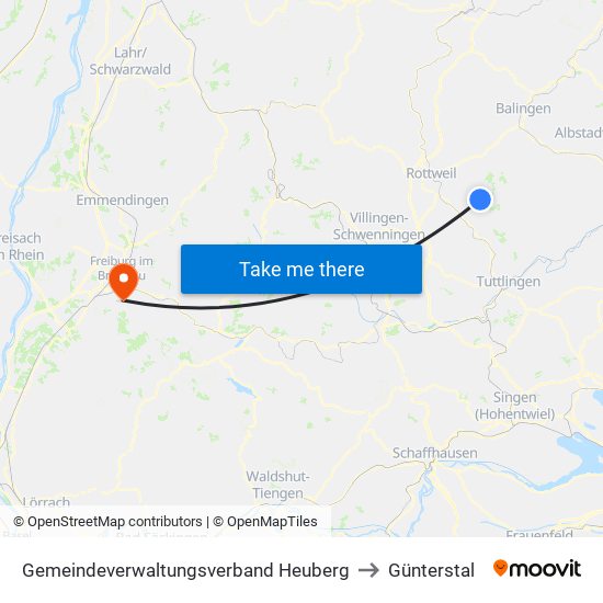 Gemeindeverwaltungsverband Heuberg to Günterstal map