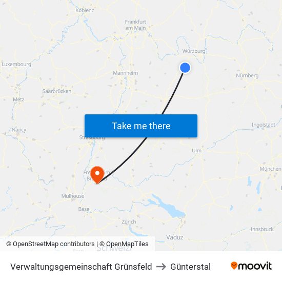 Verwaltungsgemeinschaft Grünsfeld to Günterstal map