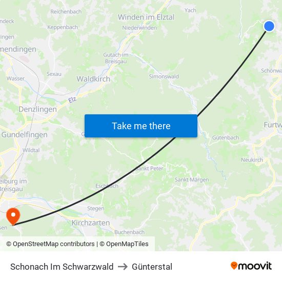 Schonach Im Schwarzwald to Günterstal map