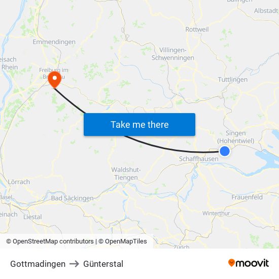Gottmadingen to Günterstal map