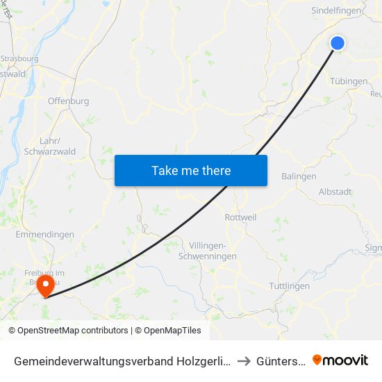 Gemeindeverwaltungsverband Holzgerlingen to Günterstal map