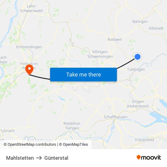 Mahlstetten to Günterstal map