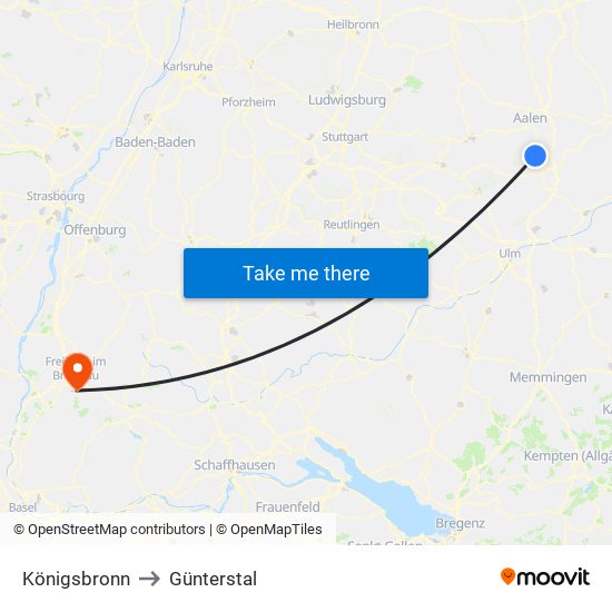 Königsbronn to Günterstal map