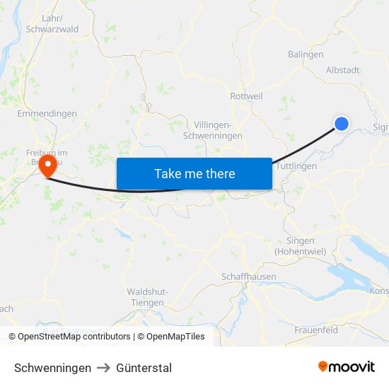 Schwenningen to Günterstal map