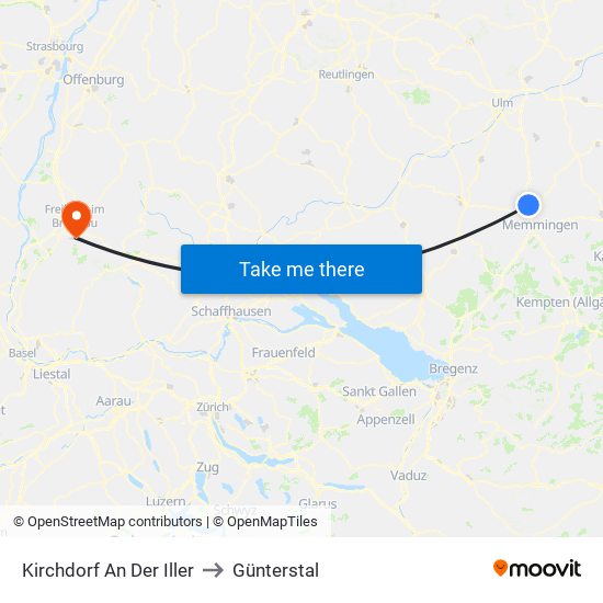 Kirchdorf An Der Iller to Günterstal map
