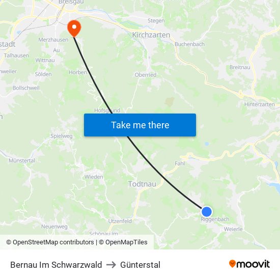 Bernau Im Schwarzwald to Günterstal map