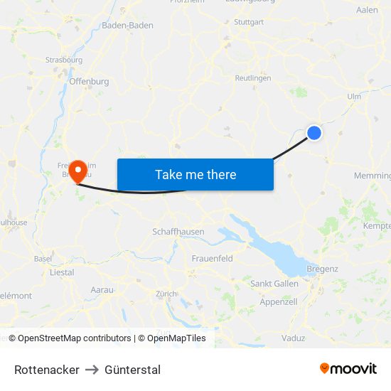 Rottenacker to Günterstal map