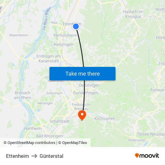 Ettenheim to Günterstal map