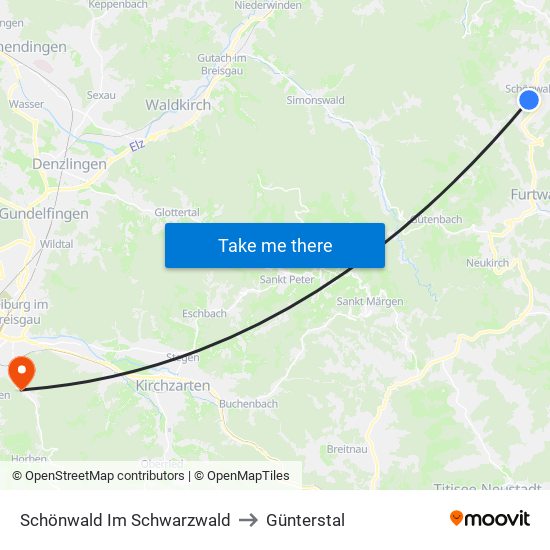 Schönwald Im Schwarzwald to Günterstal map