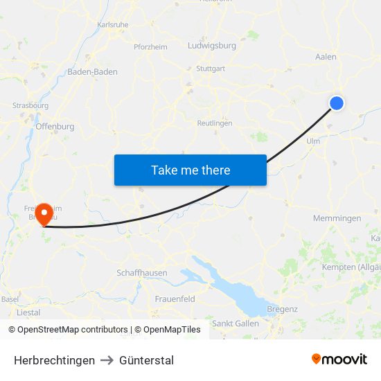 Herbrechtingen to Günterstal map