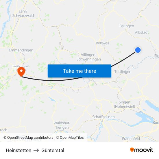 Heinstetten to Günterstal map