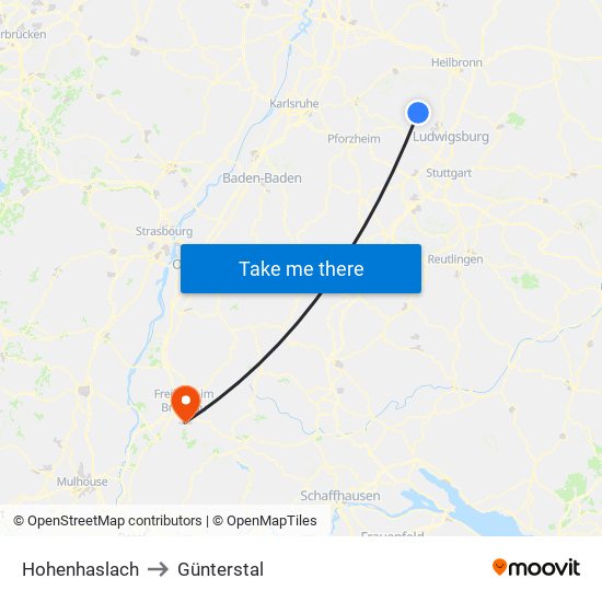 Hohenhaslach to Günterstal map