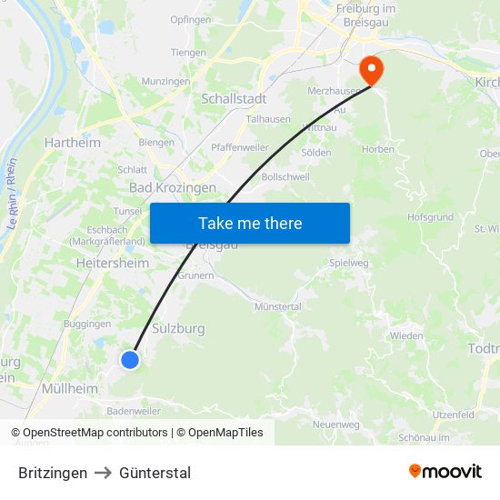 Britzingen to Günterstal map