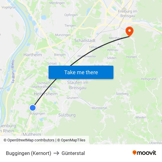 Buggingen (Kernort) to Günterstal map