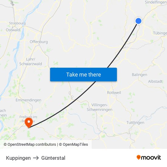 Kuppingen to Günterstal map