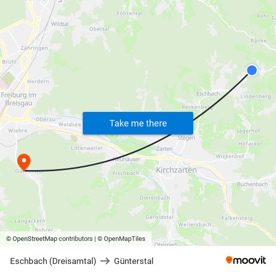 Eschbach (Dreisamtal) to Günterstal map