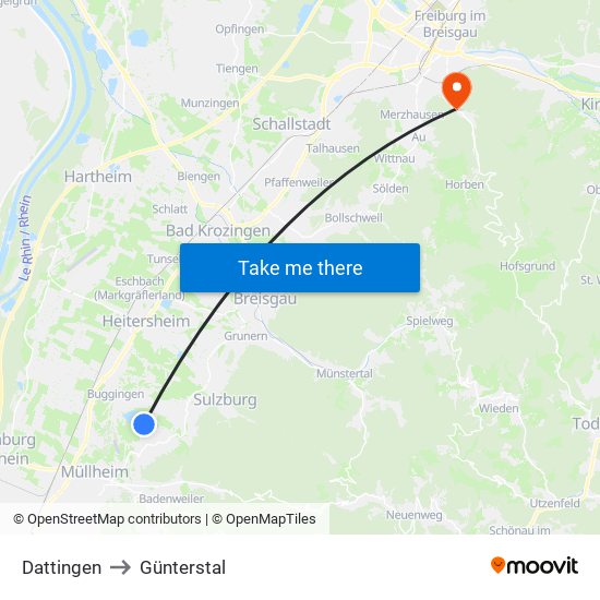 Dattingen to Günterstal map