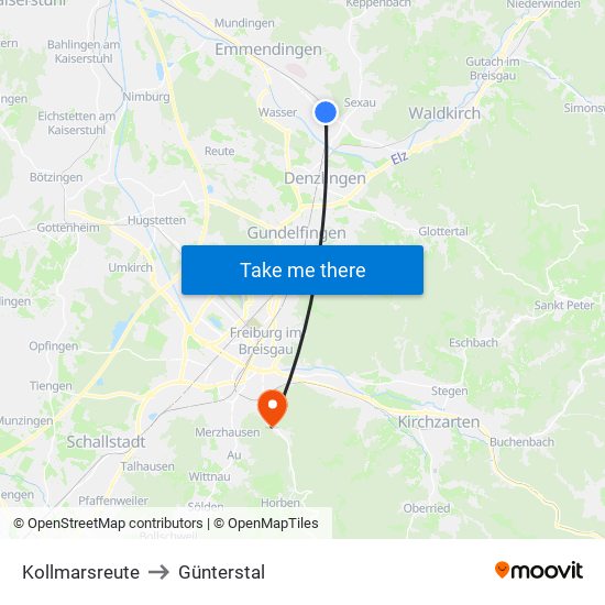 Kollmarsreute to Günterstal map