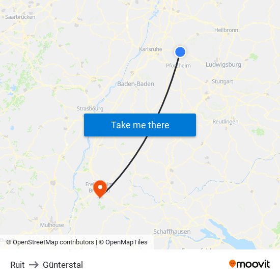 Ruit to Günterstal map