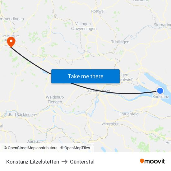 Konstanz-Litzelstetten to Günterstal map