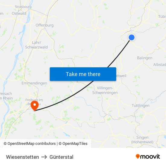 Wiesenstetten to Günterstal map