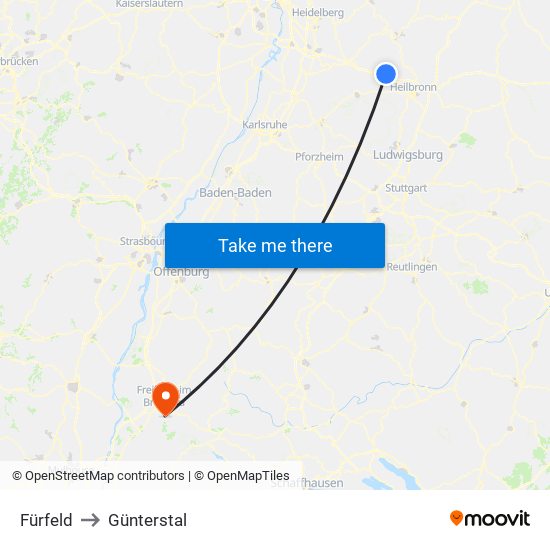 Fürfeld to Günterstal map