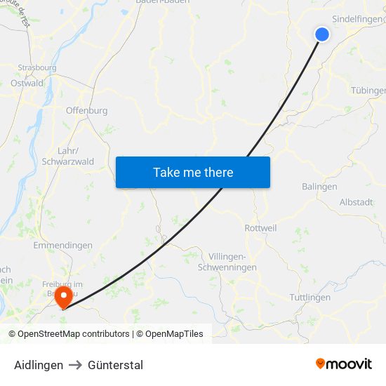Aidlingen to Günterstal map