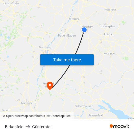 Birkenfeld to Günterstal map