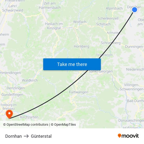 Dornhan to Günterstal map