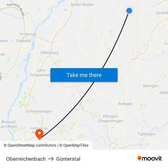 Oberreichenbach to Günterstal map