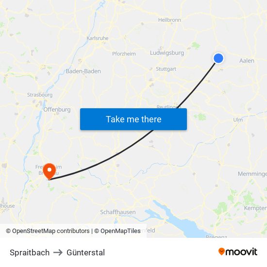 Spraitbach to Günterstal map