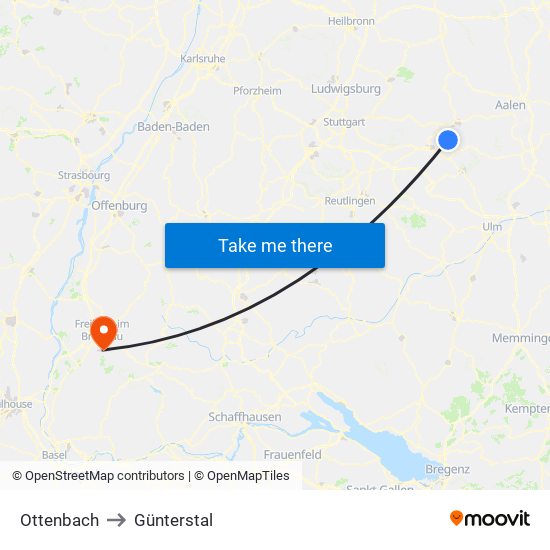 Ottenbach to Günterstal map