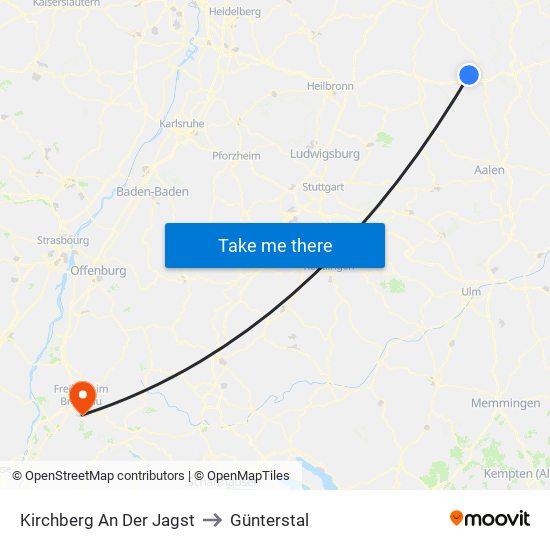 Kirchberg An Der Jagst to Günterstal map