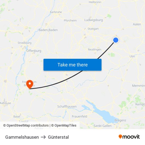 Gammelshausen to Günterstal map