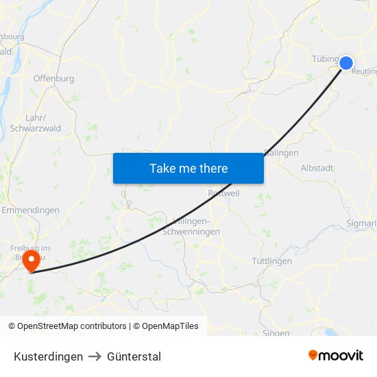 Kusterdingen to Günterstal map