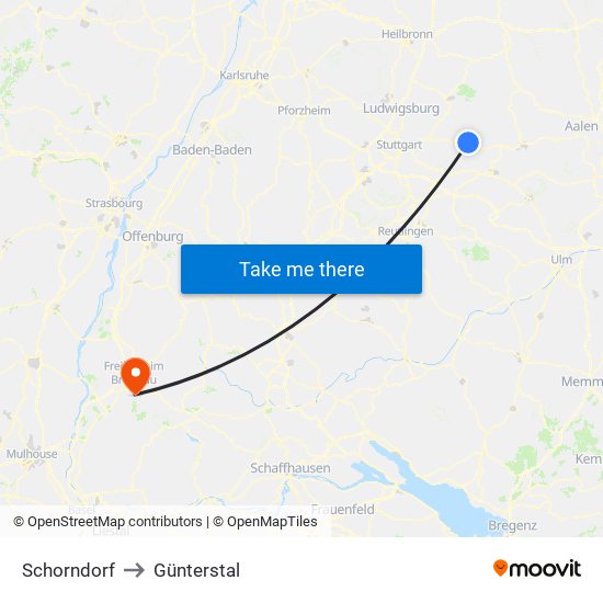 Schorndorf to Günterstal map