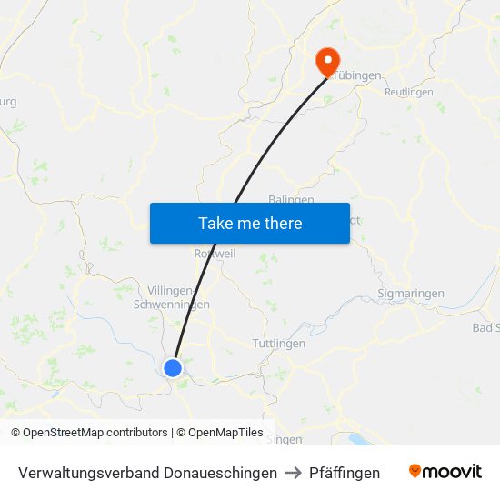 Verwaltungsverband Donaueschingen to Pfäffingen map