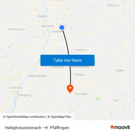 Heiligkreuzsteinach to Pfäffingen map