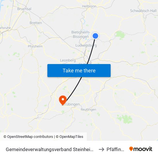 Gemeindeverwaltungsverband Steinheim-Murr to Pfäffingen map