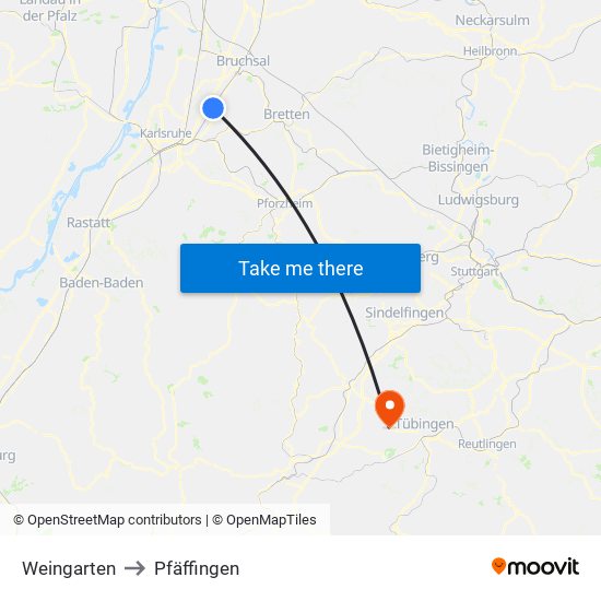 Weingarten to Pfäffingen map