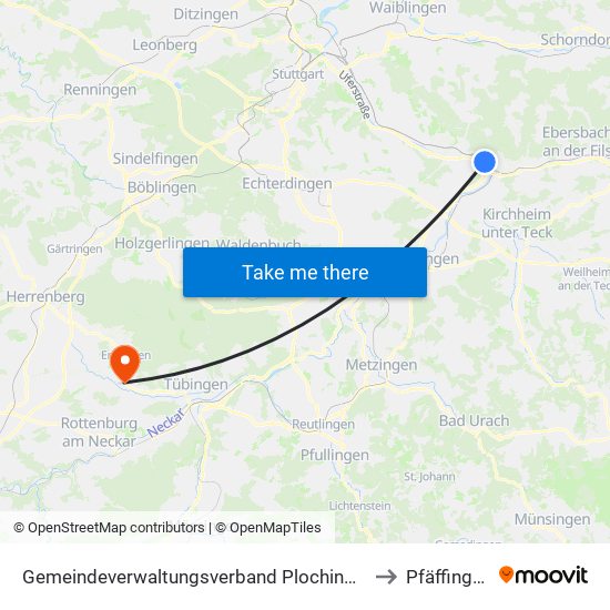 Gemeindeverwaltungsverband Plochingen to Pfäffingen map